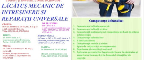 Imagine prezentare LĂCĂTUȘ MECANIC DE ÎNTREȚINERE ȘI REPARAȚII UNIVERSALE
